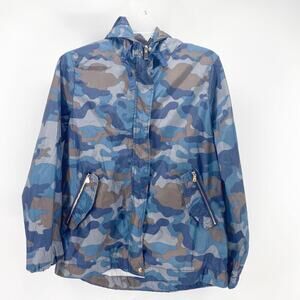 Si Sono blue gray Camouflage hooded boys Rain Jacket lightweight sz M